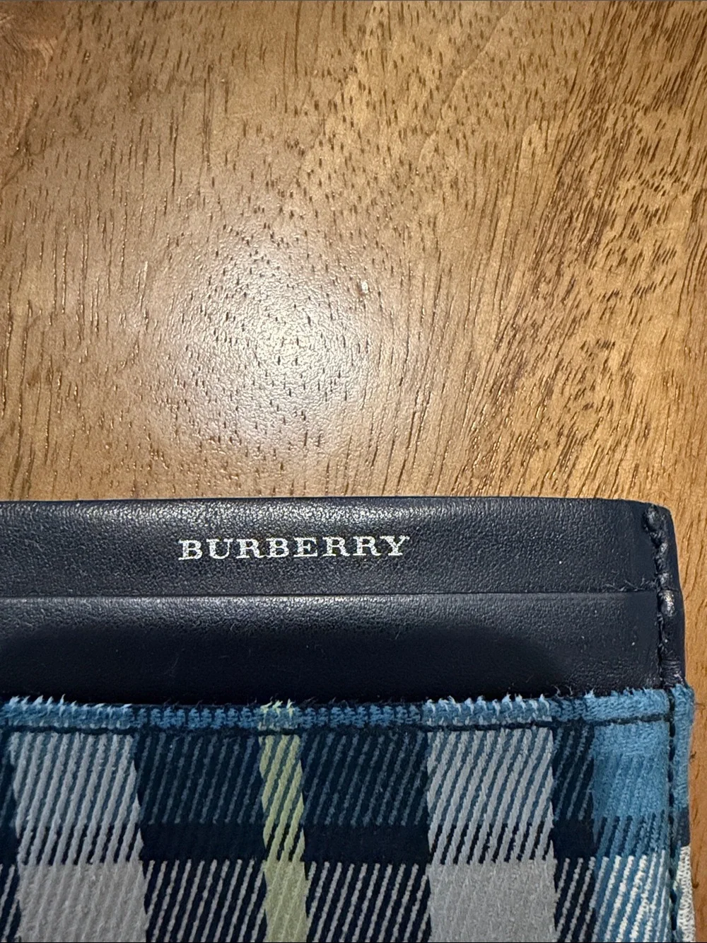 Burberry Blue and Cream Check Card Holder with Yellow Accent